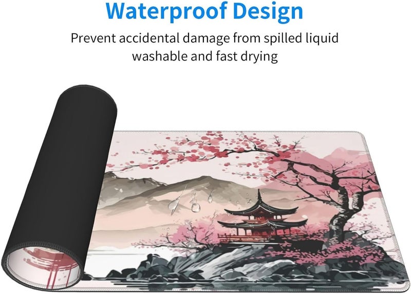 Brecoy Watercolor Japanese Large Gaming Mouse Pad,Mouse Pad Gaming 31.5 x 11.8 in Mouse Mat Desk Pad,Large Desk Mat,Extended Keyboard Mousepad with Non-Slip Base and Stitched Edge for Desk Home Office - Image 4
